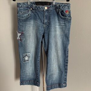 Rocawear Embroidered Star Denim Y2K Capris Size 11/12